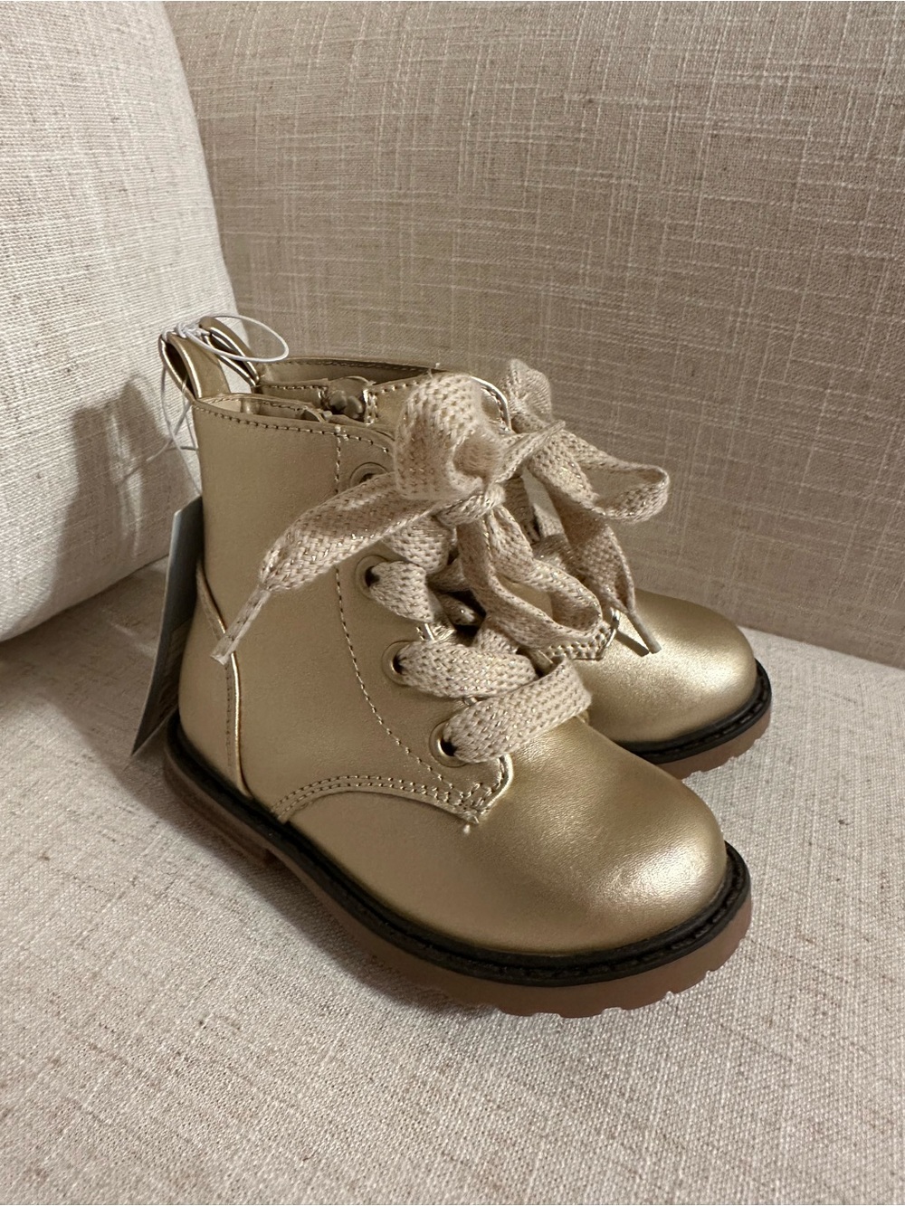 Cat & Jack Metallic Gold Lace-Up Kids Ankle Boots